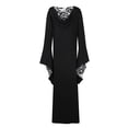 thumbnail image 4 of Women's Gothic Ruffle Bell Sleeve Corset Halloween Costume Plus Size Dress Pattern Print Necklace Trim Dress, 4 of 4