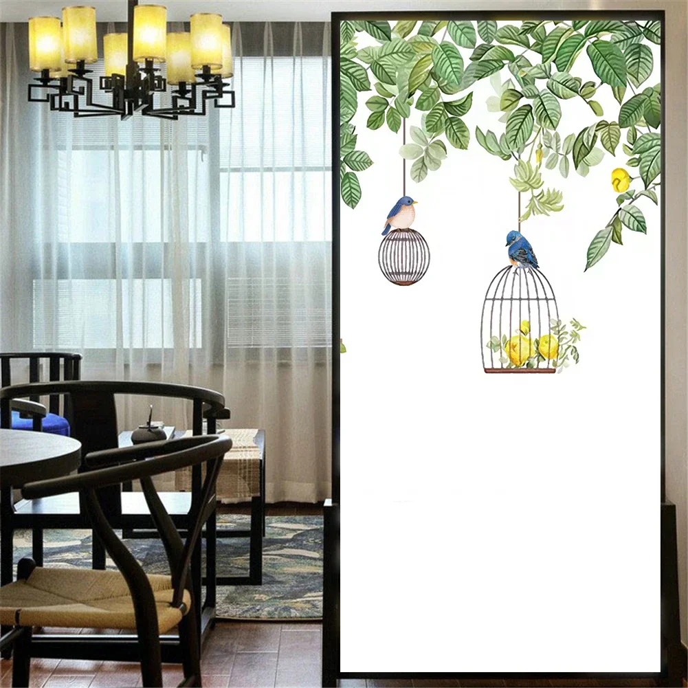 Static Cling Privacy Windows Film Decorative Flowers and BirdsStained Glass Window Stickers Frosted Window Cling