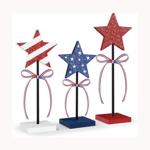 Miwamany Patriotic Table Decorations, 4th of July Wooden Table Centerpieces Red White Blue star Wood Sign for 250 Years Anniversary Veterans Memorial Day Independence Day Home Decor (Classic)