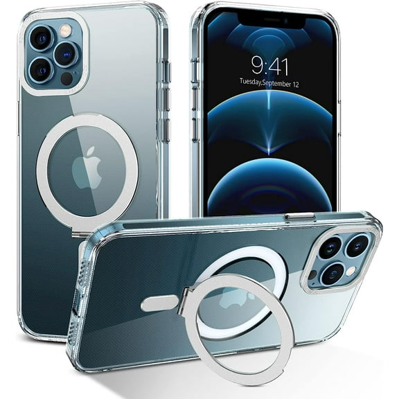 For iPhone 12 Case, iPhone 12 Pro Magnetic Case with Invisible Stand [Compatible with Magsafe], Clear Protective Cover Slim Transparent Shockproof Phone Case for iPhone 12/12 Pro 6.1", Clear