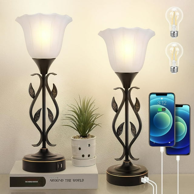 Touch Table Lamps for Bedroom Set of 2, Bedside Lamps with USB Ports, 3