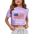 thumbnail image 2 of Girls 250th Anniversary Patriotic Print T-Shirt, Kids Short Sleeve Crew Neck Casual Tee with American Flag Graphic, Summer Top for Independence Day Celebrations Everyday Wear(Purple3,5-6 Years), 2 of 4