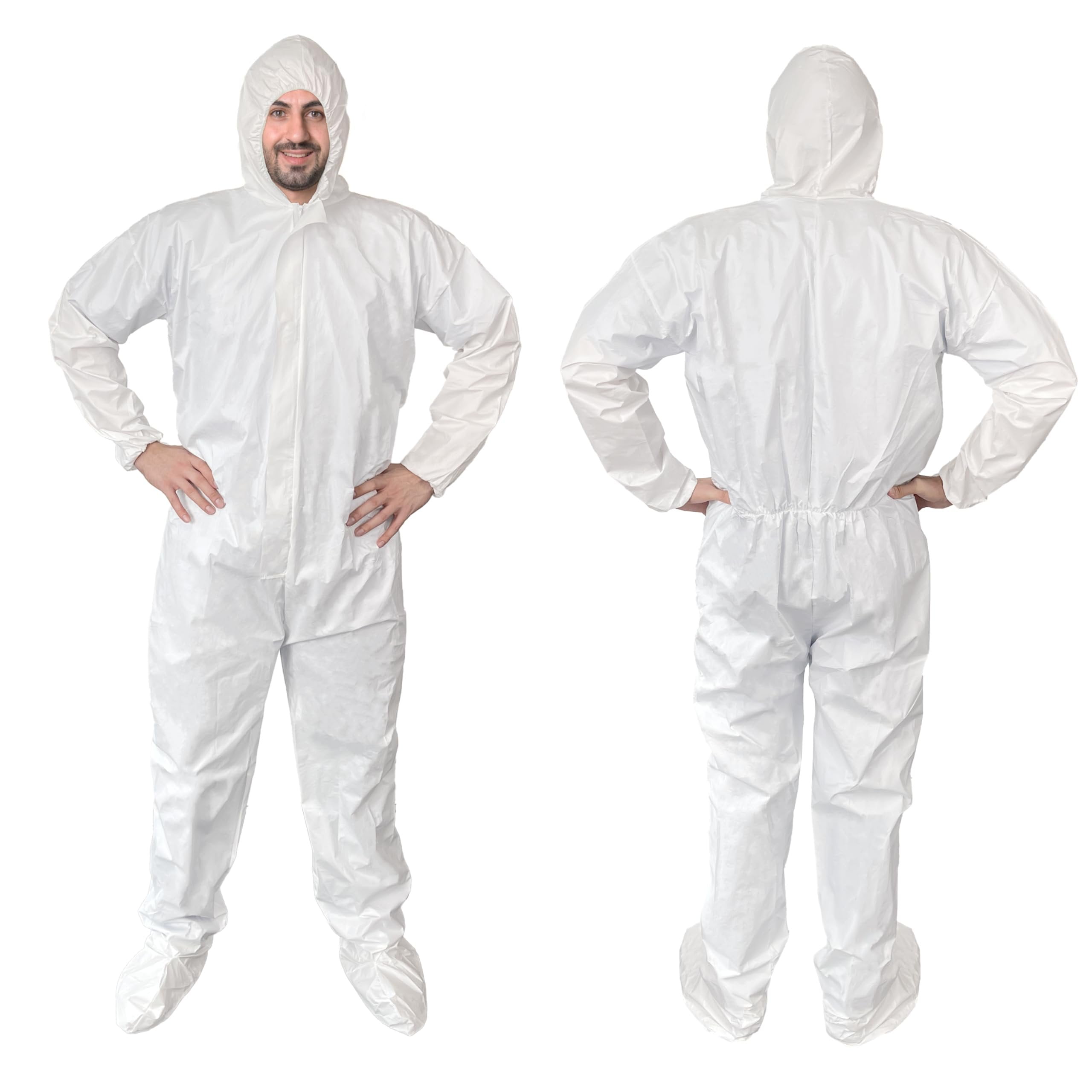 White Hazmat Suits, Medium. Pack of 25 Waterproof MPP Disposable