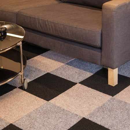 FlooringInc Berber Carpet Tiles 20 Tiles (20 Sqft) Peel and Stick Gunmetal (20