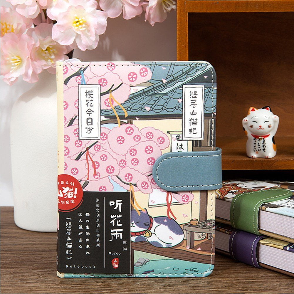 Cute Travel Journal Pu Leather Cover Journal Notebook Kawaii Japanese Sketchbook Journal Diary with Magnetic Buckle