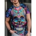 thumbnail image 3 of Men's 3D Skull Pattern T-Shirt - Casual Comfort Fit, Short Sleeve Pullover, Summer Novel T-Shirt, Machine Washable, Summer Outdoor Clothing, Large, 3 of 6