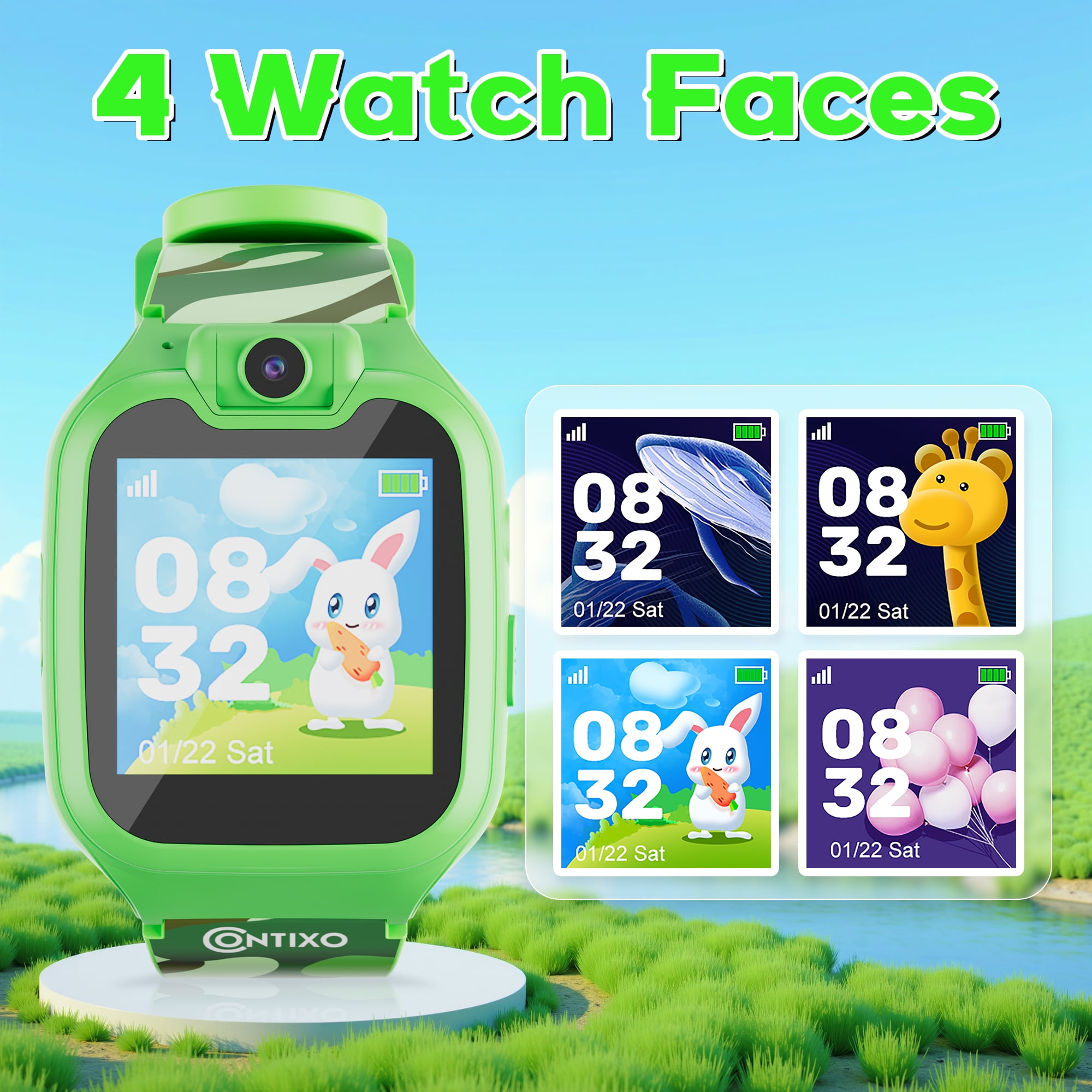 (2 pack) Contixo Kids Smart Watch with 1.54” HD Touch Screen, Kids Watch with 16 Educational Games and Rotating Camera, Green