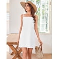 thumbnail image 6 of Fiophy 100% Linen Dress Square Neck Sleeveless Spaghetti Strap Summer Casual Above Knee Length Vacation Short Mini Dresses,White,L, 6 of 8