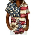 thumbnail image 2 of Mifsaly Short Sleeve Button Down Shirts for Women Lapel Collar V Neck Blouses Patriotic Hearts American Flag Print Independence Day Tops 2026 L, 2 of 6