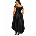 thumbnail image 4 of Plus Size Black Off-the-Shoulder High-Low A-Line Formal Dress, V-Neck Short Sleeve Evening Gown, 4 of 6