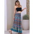 thumbnail image 2 of DARING DIVA Women's Boho Floral Smocked High Waist A Line Maxi Skirts S Blue, 2 of 6