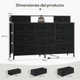 thumbnail image 2 of Cómoda Negra de 12 Cajones con Estación de Carga y Luz LED - Cajonera Ancha para TV de 55", Mueble Organizador de Ropa y Recámara Estilo Industrial con Enchufes (Negro), 2 of 7