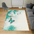 thumbnail image 2 of Floral Turkish Area Rug, Nature Theme Wild Flowers Monarch Flying Butterflies Lily on Lake Therapy Spa, Soft Carpet for Living Room Decor with Distressed Look, 4' X 5.7', Dark Seafoam, by Ambesonne, 2 of 4