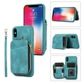 thumbnail image 1 of ELEHOLD for iPhone XS/X,Luxury Zipper Wallet Case with Card Slots Zipper Pocket Kickstand Function Wriststrap Crossbody Shoulder Strap Shockproof Purse Case,green, 1 of 7