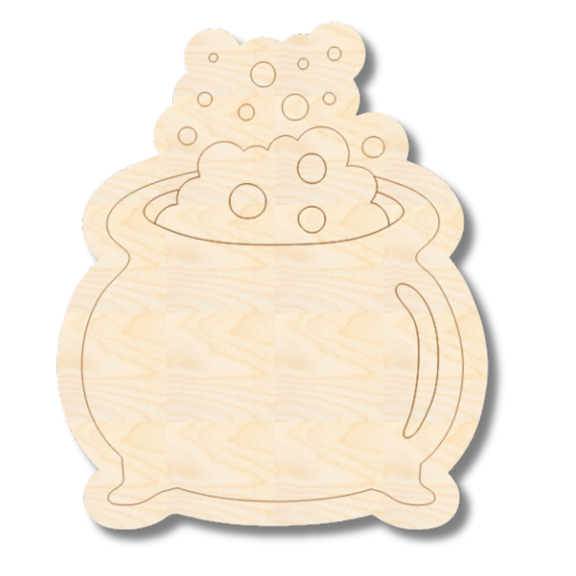 Unfinished Wood Etched Bubbling Witch Cauldron Shape | Paint By Line Crafts 16" / 1/8"