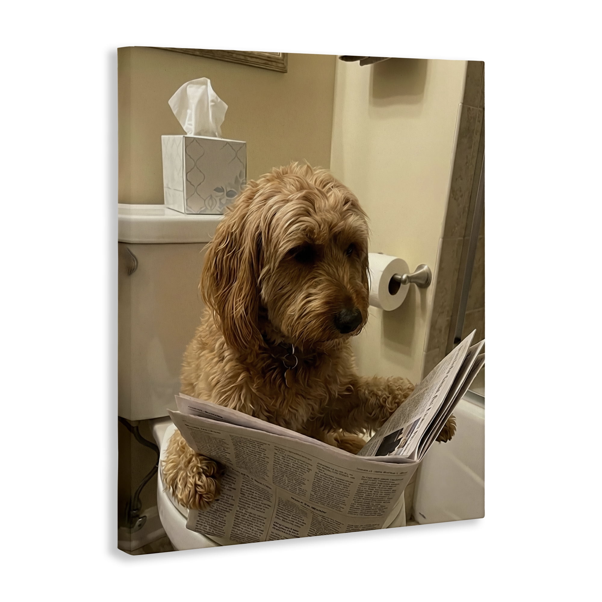 Stupell Industries Dog & Paper on Toilet Canvas Wall Art, design by Abigail Walker