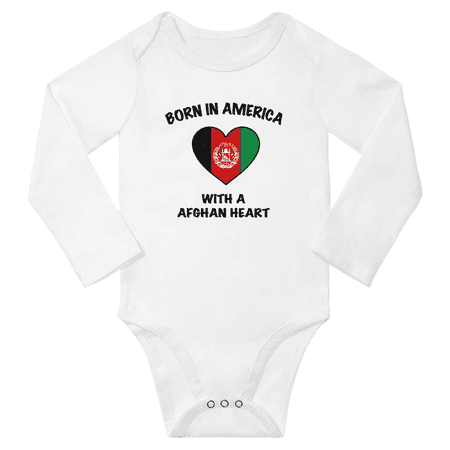 

Born in America With a Afghan Heart Baby Long Sleeve Romper (White 6 Months)