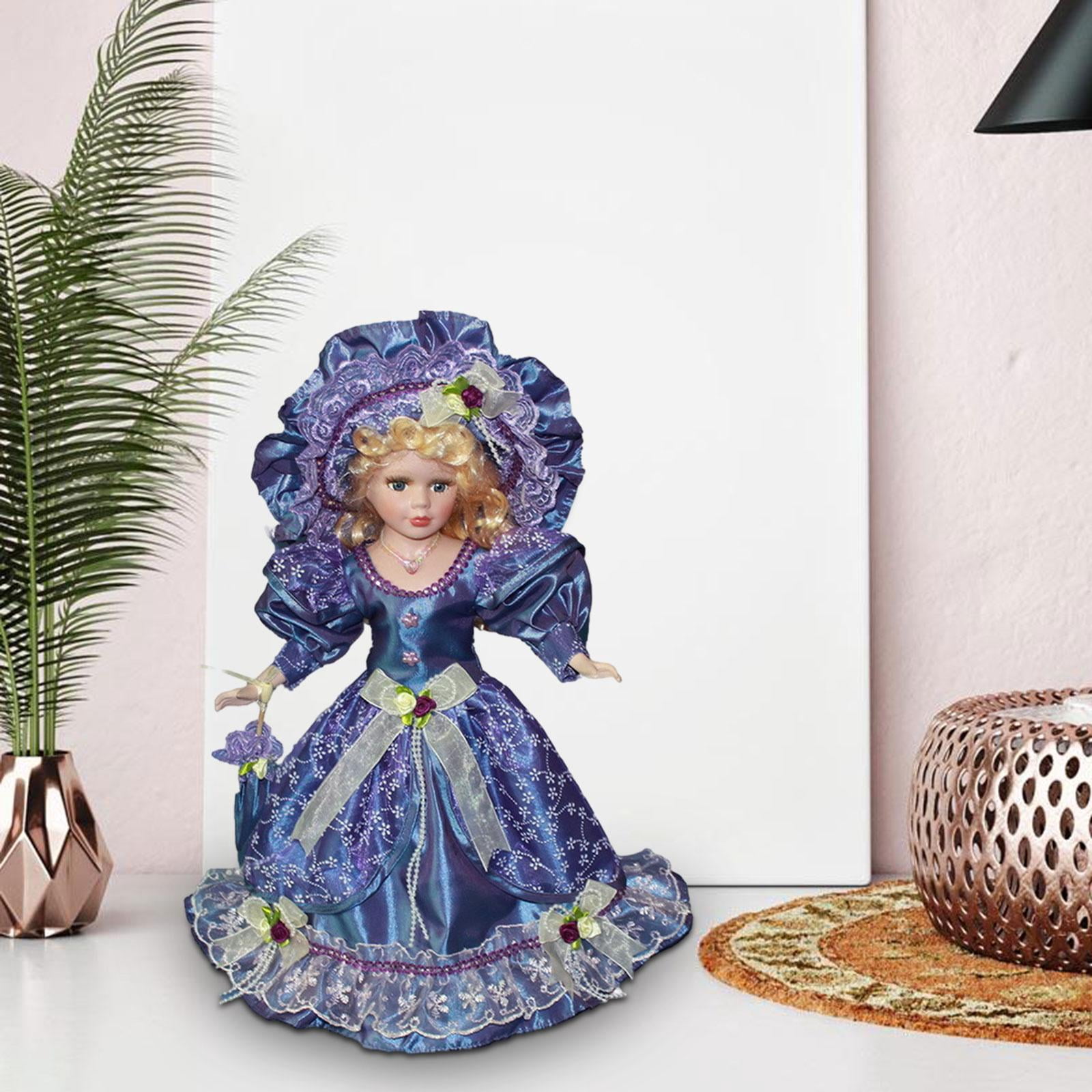 LeeQinersw Beautiful Ceramic Doll, Miniature Porcelain Figures, Elegant 40cm Dollhouse Lady Violet