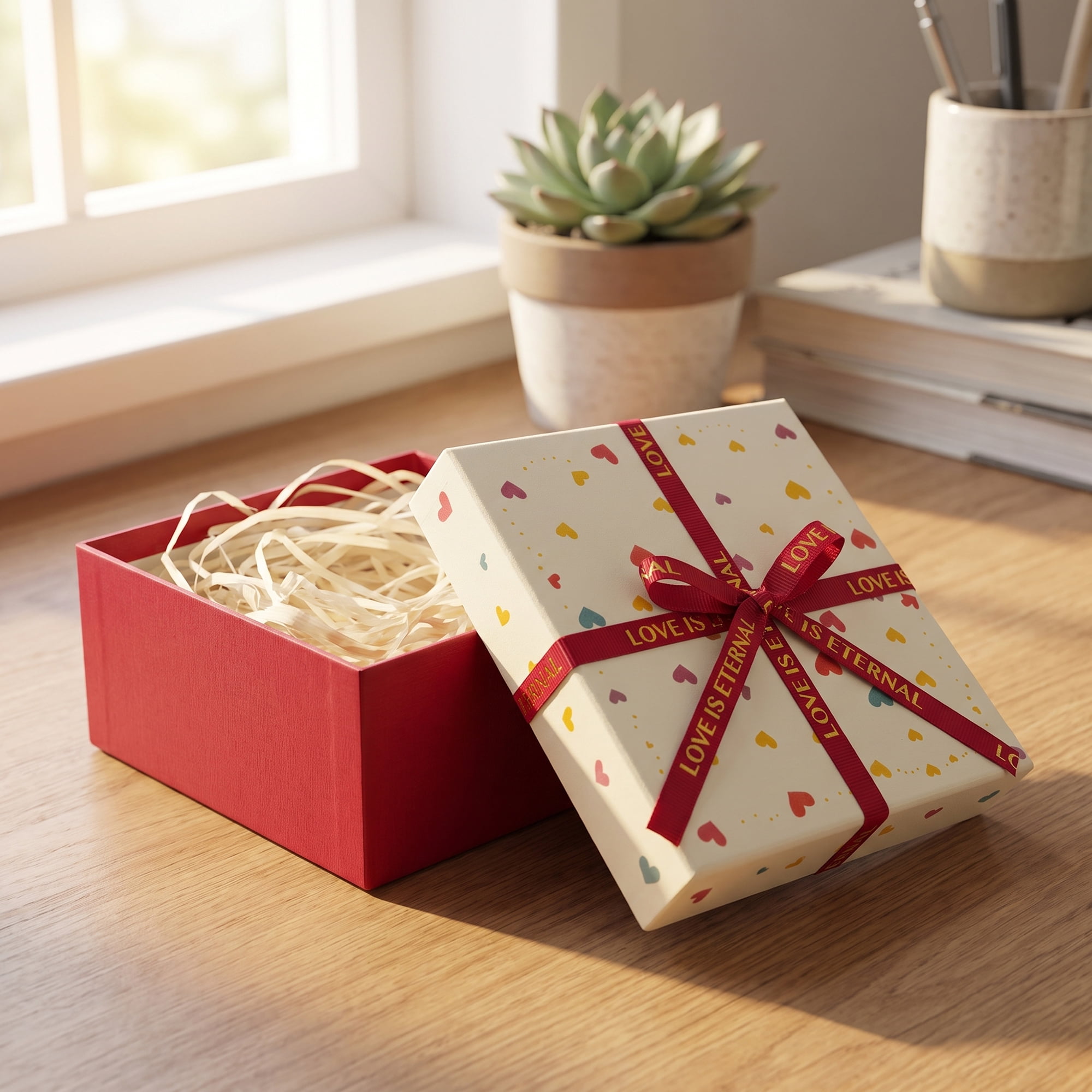 Unique Bargains Colorful Heart Shaped Ribbon Versatile Gift Box Red 5.9" x 5.9" x 2.8"