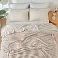 thumbnail image 2 of Biwat-Super Soft King Blanket Linen Premium Silky Flannel Fleece 3D Ribbed Jacquard Lightweight Bed Blanket All Season Use (Linen Ribbed, King(90"x110")), 2 of 4