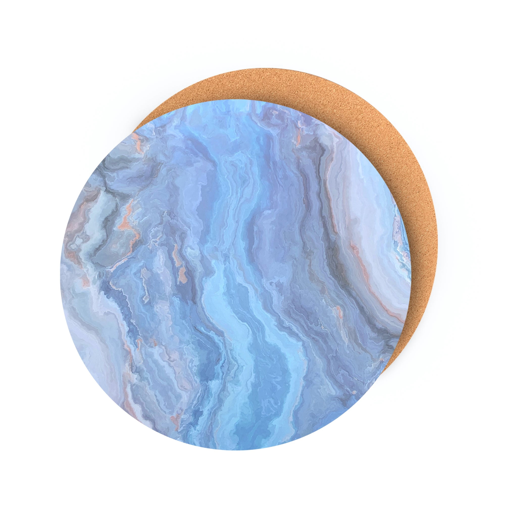 Dainty Home Marble Cork Foil Printed Marble Granite Designed Thick Cork Textured 15" x 15" Round Placemat Set of 6 in Navy
