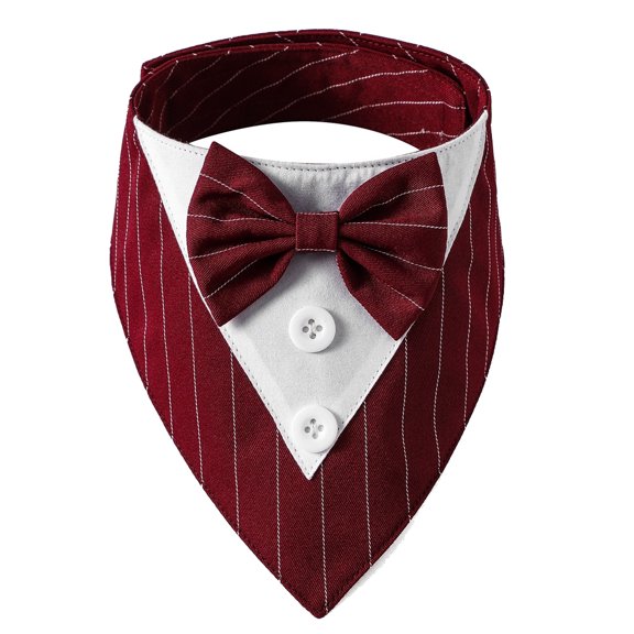 Dog Wedding Bandana Dog Collar with Bow Tie Birthday Costume Adjustable Pet Party Tux,Red stripesRed Stripe-L