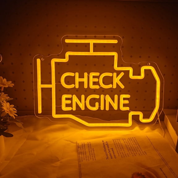 Y YUNHSOM Check Engine Neon Sign Garage Neon Light for Wall Decor,Dimmable & Powered by USB LED Check Engine Light Sign for Car Room Car Repair Shop Workshop Party