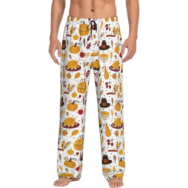 Fotbe Thanksgiving Pantalones de Pijama para Hombre, Pantalones de Dormir, Pantalones de Casa con Cintura Ajustable y Bolsillos-Small
