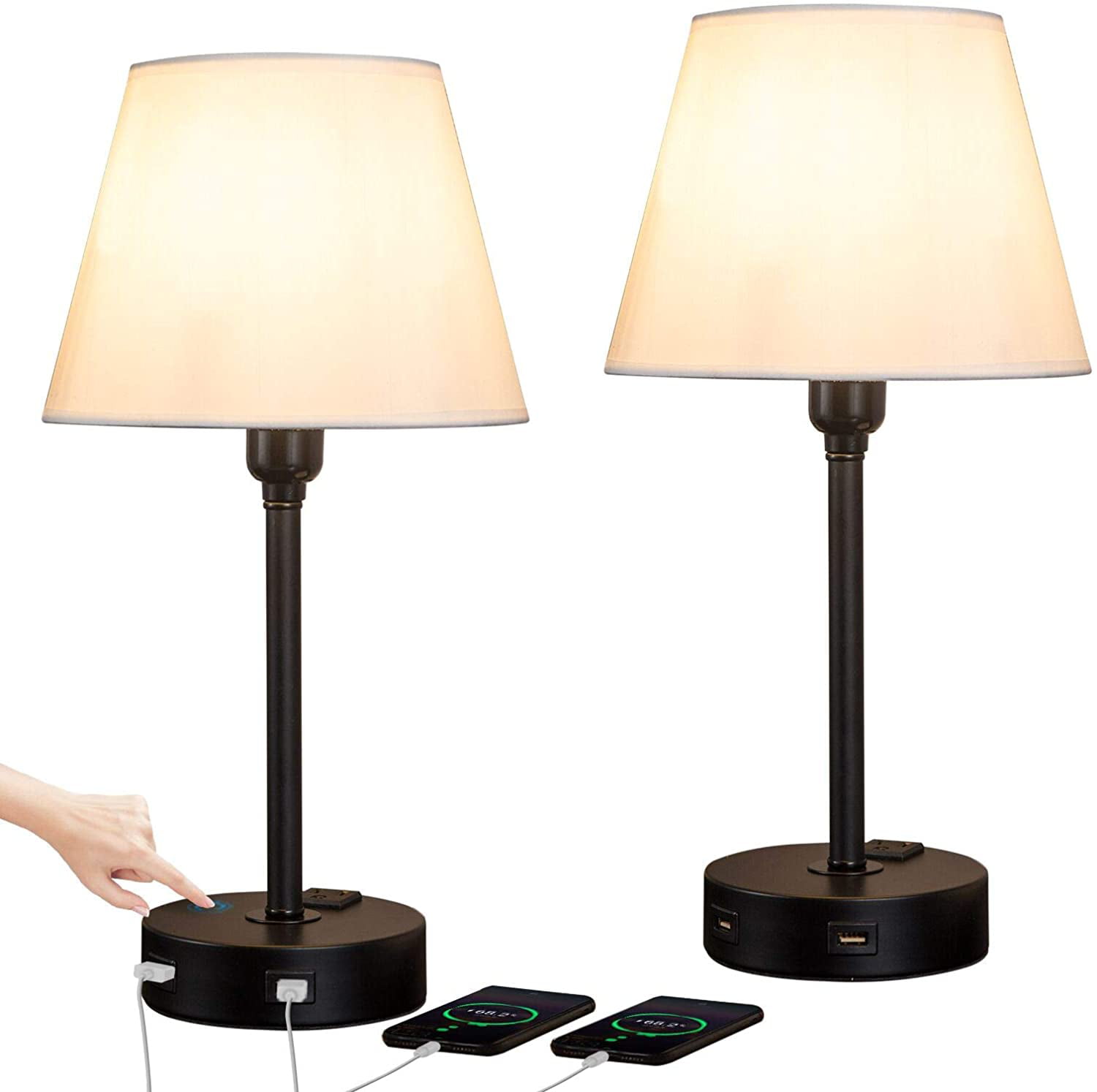Small Modern Desk Lamp for Bedroom Living Room Study Room Nightstand Bedside Lamp with Dual USB Charging Ports Table Lamp Touch Control Lamps Set of 2