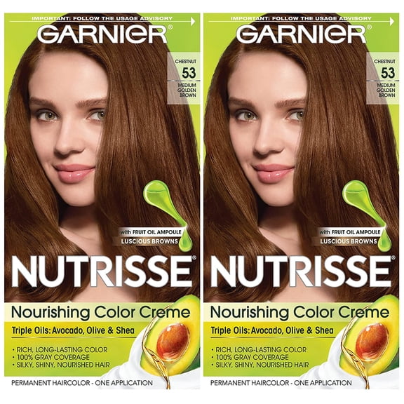 Garnier Hair Color Nutrisse Nourishing Creme, 53 Medium Golden Brown (Chestnut) Permanent Hair Dye, 2 Count (Packaging May Vary)