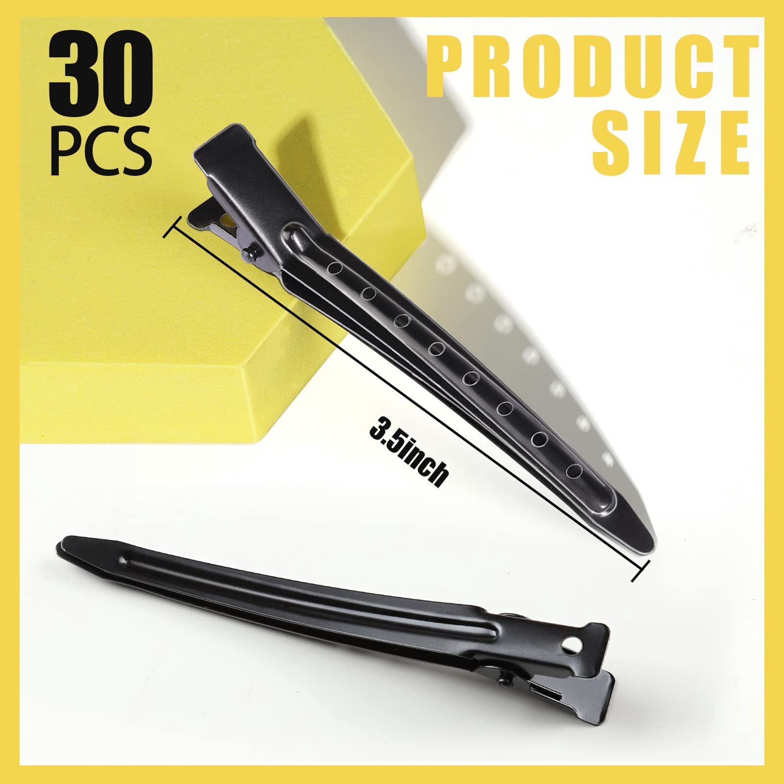 Emlimny Duck Billed Clips, 30pcs 3.5 inch Metal Alligator Hair Clips with Holes, Black Hair Clips for Styling Sectioning, Hair Coloring, Pin Curl Clips for Hair Roller