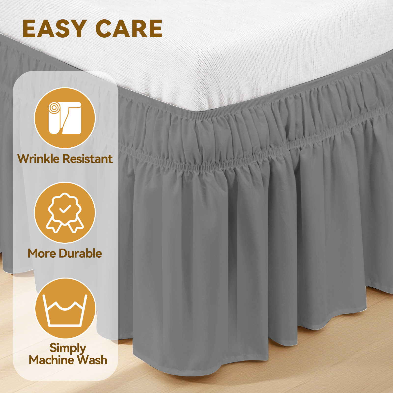 AzulHome Bed Skirts Dust Ruffle for King/California King Size Bed, 18 inch Tailored Drop with Adjustable Elastic Belt, Easy to Install and Clean (Grey)