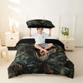 thumbnail image 2 of Metsweet Animal Dino T-Rex Twin Duvet Cover, Pine Cone Leaves Twin Bedding, Green Brown,Black Reversible,2pcs,1 Duvet Cover and 1 Pillowcase, 2 of 6