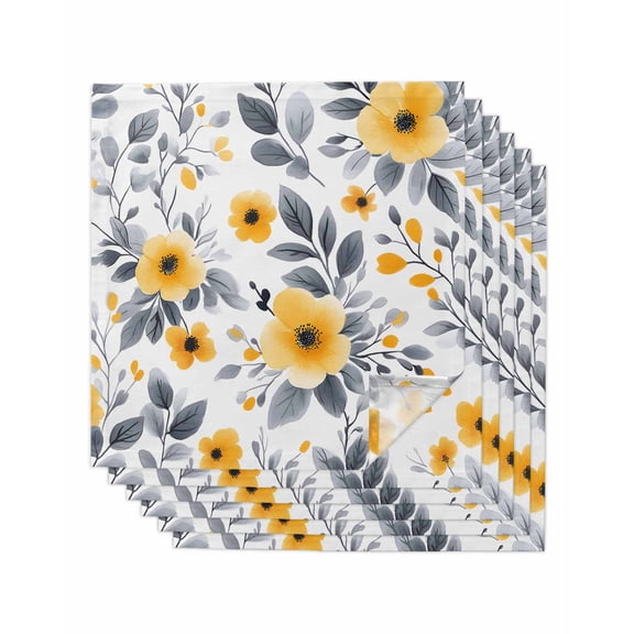 Hokiten Kitchen Dinner Napkins Set of 6 Yellow Grey Floral Spring Cloth Napkins Reusable Washable Table Napkins for Weddings Cocktail Parties Holiday Table Decor 20x20 Inch