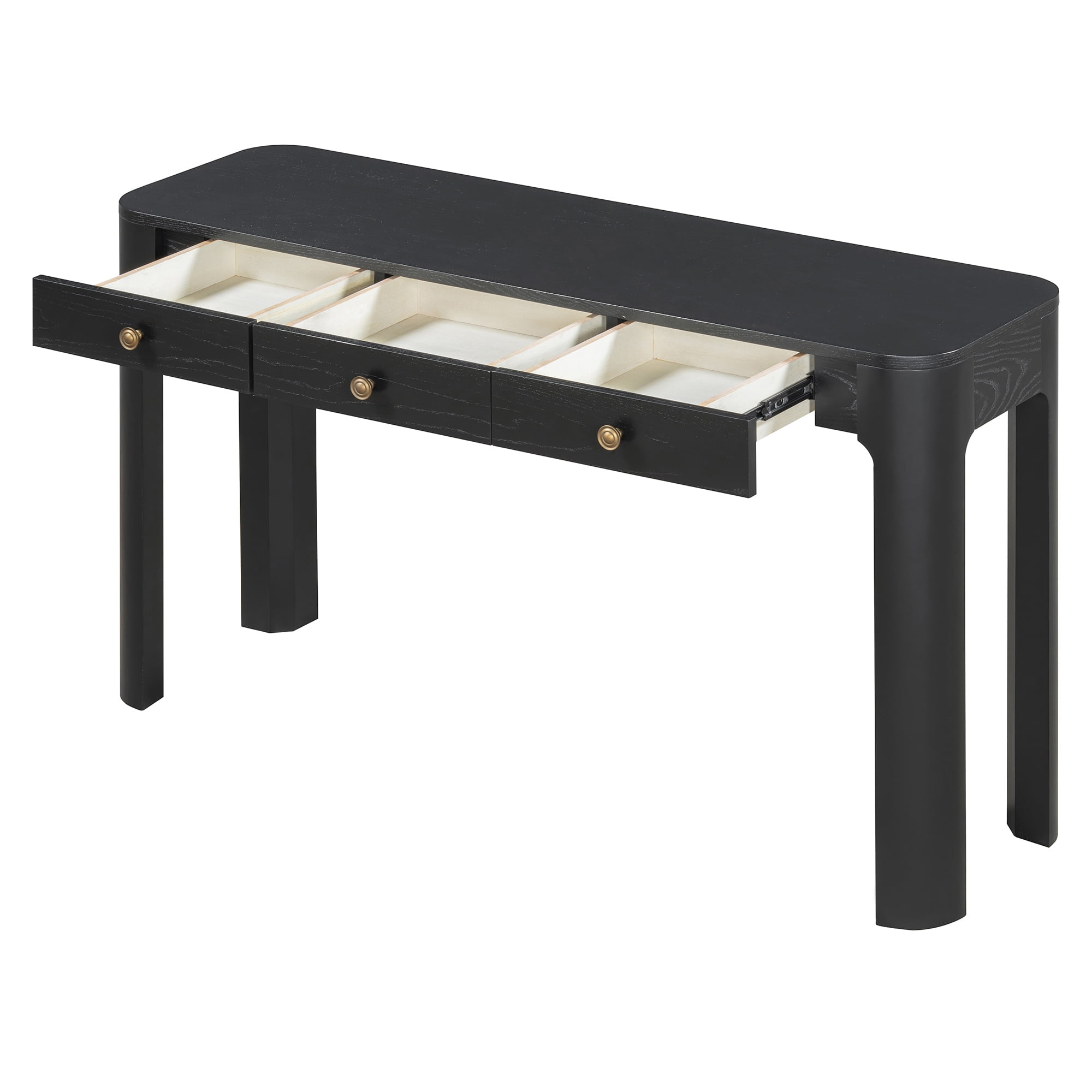 Euroco 52 Inch Curved Console Table with 3 Concealed Drawers, Wood Entryway Table, Sturdy Sofa Table with Thick Legs for Hallway/Foyer/ Living Room,Black