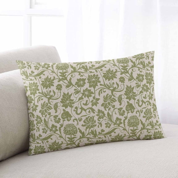 Green Floral King Size Pillow Cover, Pillowcase Protectors with Zipper, Breathable Decorative Throw Pillow Case Cover, Vintage Rustic Botanical Spring Pillow Shams for Couch Sofa 20x36Inch