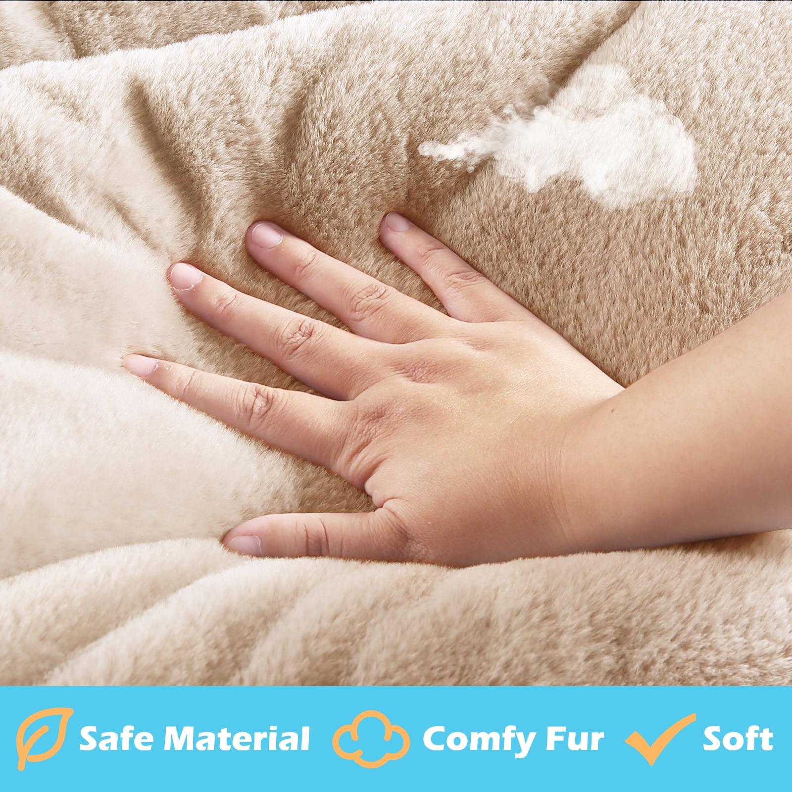 MERITLIFE Plush Washable Dog Bed Ultra Soft Dog Crate Mat Kennel Pad,Anti-Slip Pet Sleeping Bed for Small Medium Large Dogs,Beige 48" x 30"