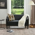thumbnail image 2 of 50" Faux Leather Small Barrel Love Seat Settee, Diamond Tufted Back Compact Loveseat Sofa with Nailhead Trim, Modern 2-Seater Couch with Solid Wood Legs for Small Spaces, Apartments, Black, 2 of 15
