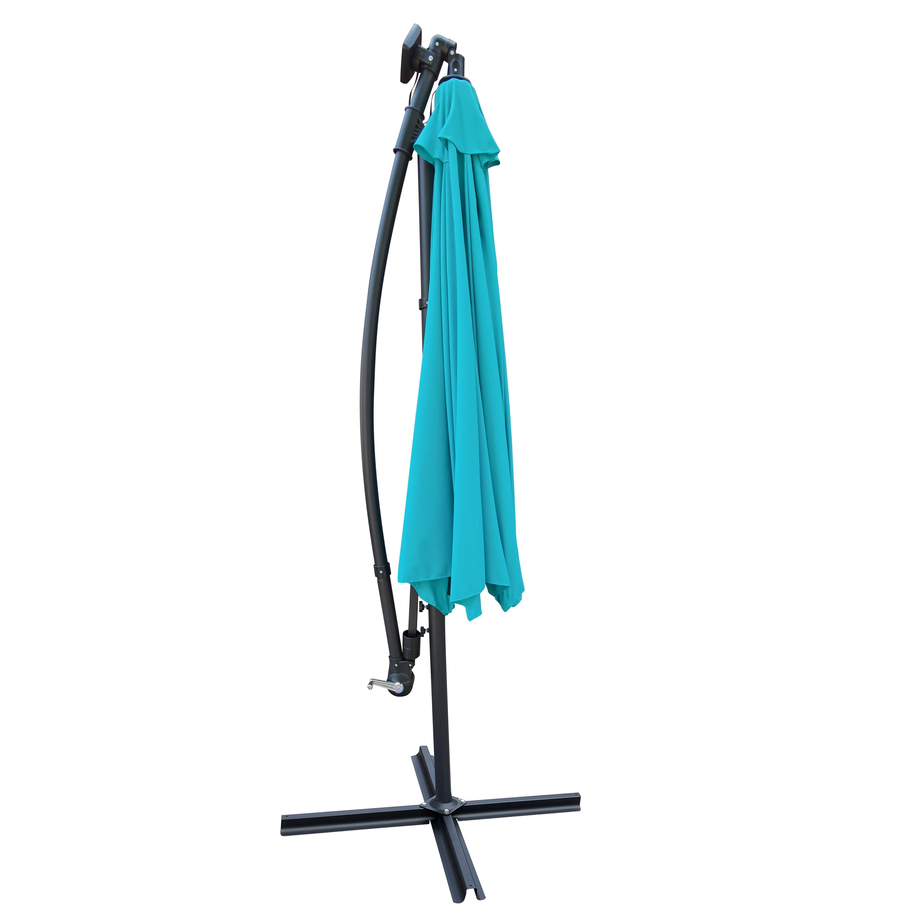 Royard Oaktree 10FT Patio Offset Umbrella w/Solar LED Lights Outdoor Cantilever Hanging Umbrella w/Crank & Cross Base UV Protection Sun Shade for Market Garden Lawn Deck Backyard Pool,Turquoise