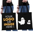 thumbnail image 4 of Bolsas de mano de Halloween personalizadas, suministros para fiestas con diseño de perro paseando y calabaza fantasma, bolsas de lona con impresión personalizada con nombre y foto para temporada espel, 4 of 5