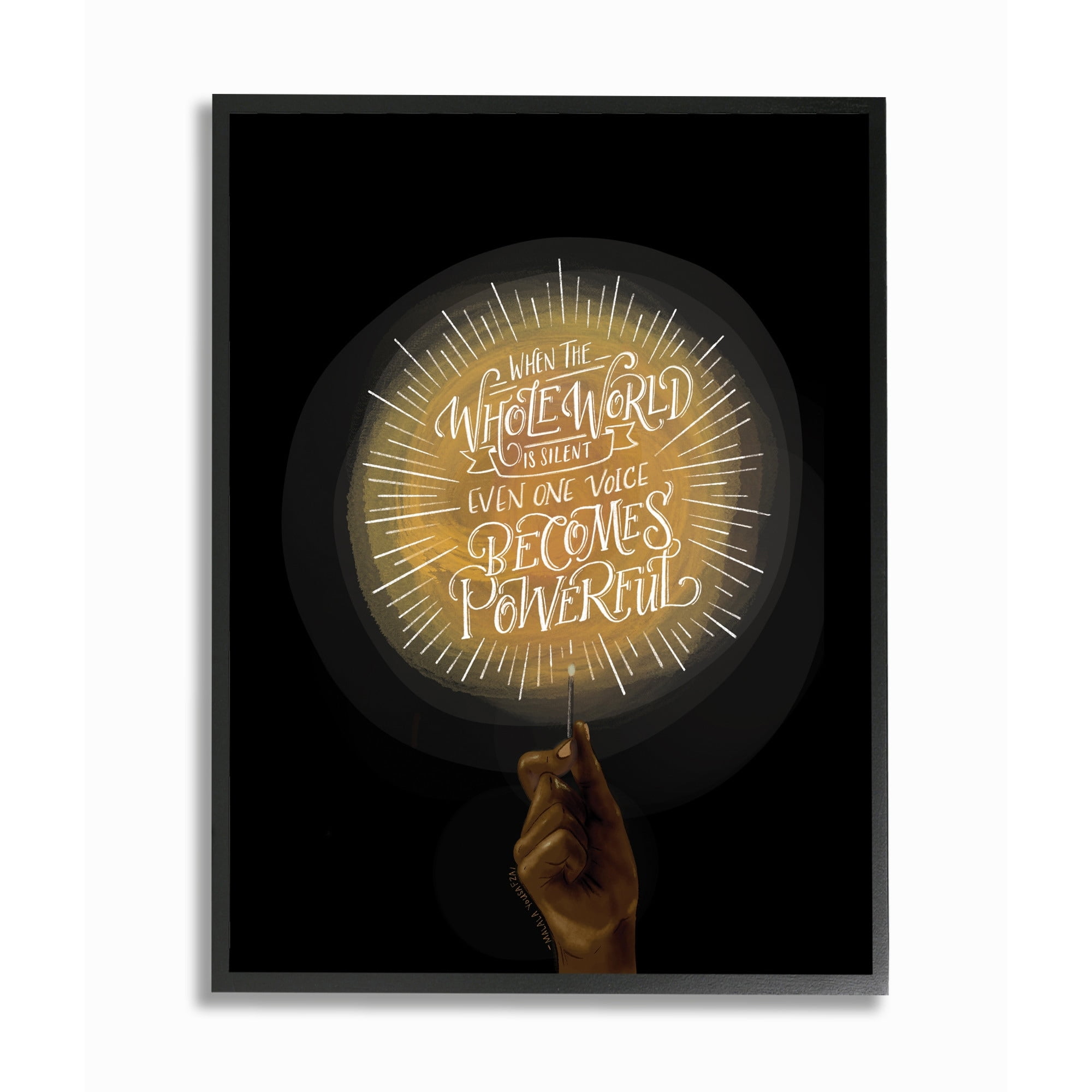 Stupell Industries When the World Is Silent Quote Lit Match Illustration Framed Wall Art Design by Rachel Nieman, 11" x 14", Gray Framed