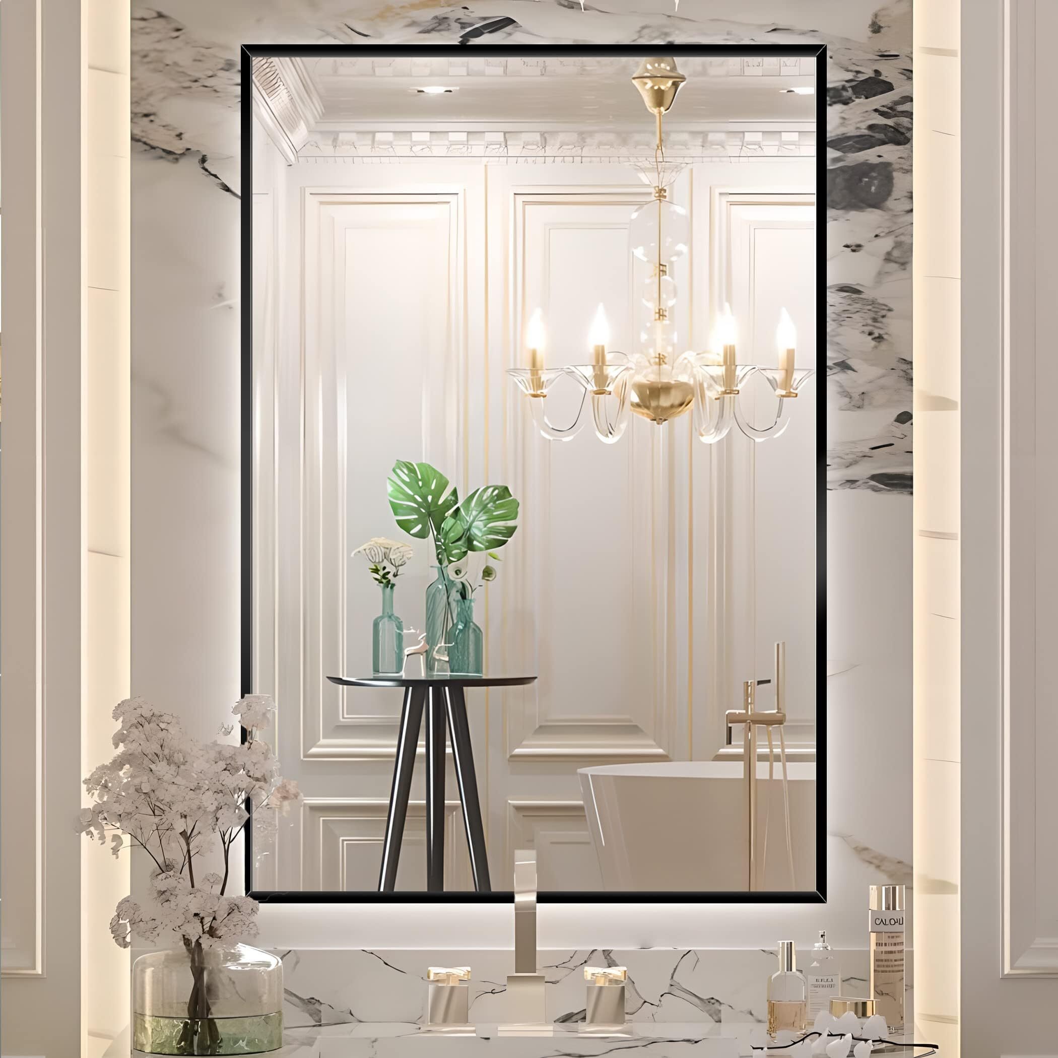 Lumora 38.1"x26" Rectangle Bathroom Mirror Wall-mounted Mirror with Aluminum Frame, Black