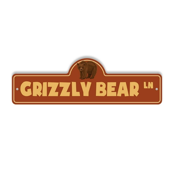 Grizzly Bear Plastic Street Sign - 6 Inch X 18 Inch Gift Animal Wildlife Forest Nature Predator Rustic Tough Outdoors Decor Camping