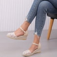 thumbnail image 3 of Espadrilles for Women Sequin Mesh Closed Toe Wedge Sandals Classic Summer Beach Vacation Casual Heels with Ankle Strap Beige Size 7.5, 3 of 6
