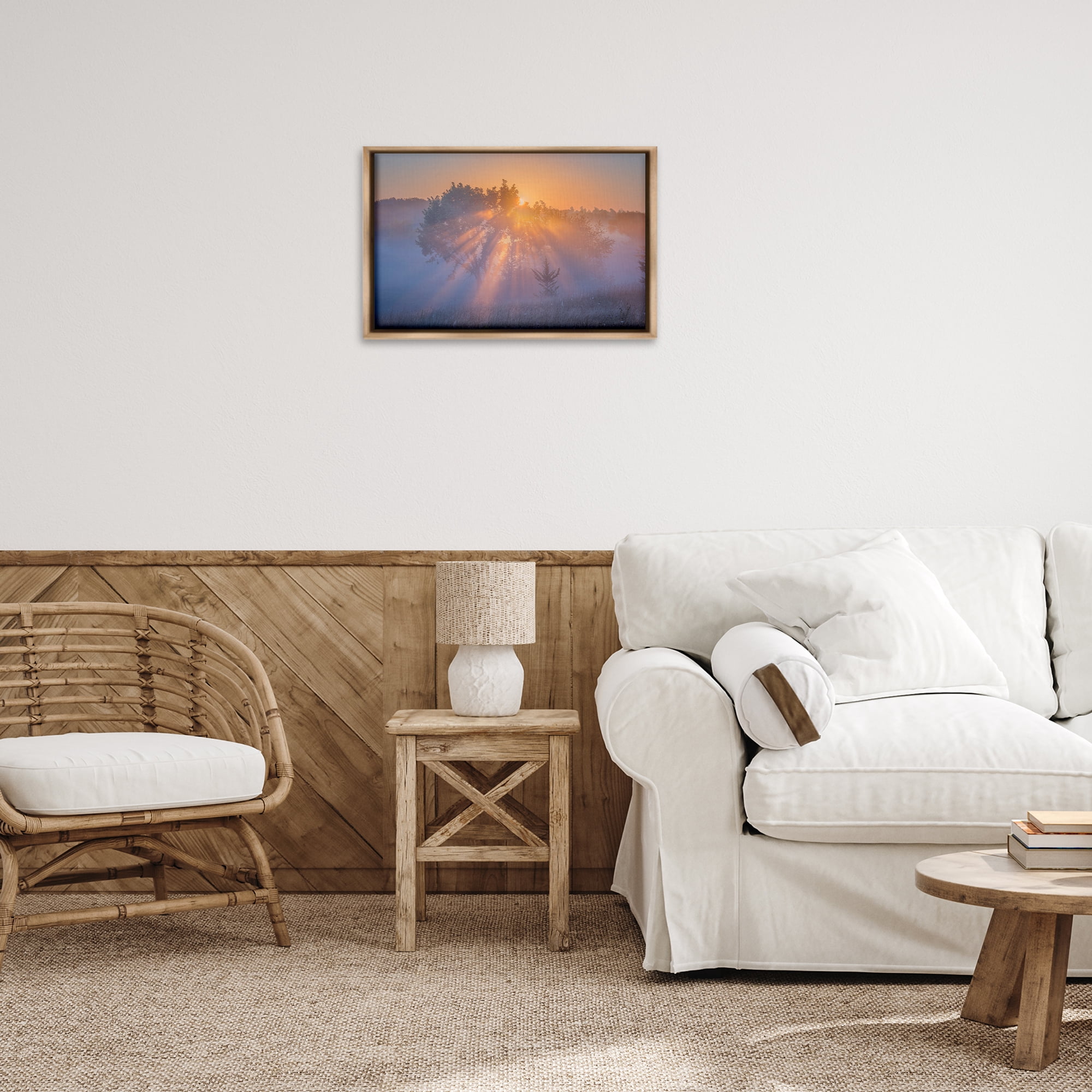 Stupell Industries Sun Rays Peeking Landscape Landscape & Nature Photography Brown Floater Framed Canvas Art Print Wall Art, 25 x 17