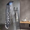 thumbnail image 2 of Wall Mount Stainless Steel LED Shower Panel Tower System, Rainfall Waterfall Shower Head, Hydroelectricity Display with Massage Jets Balck, 2 of 11