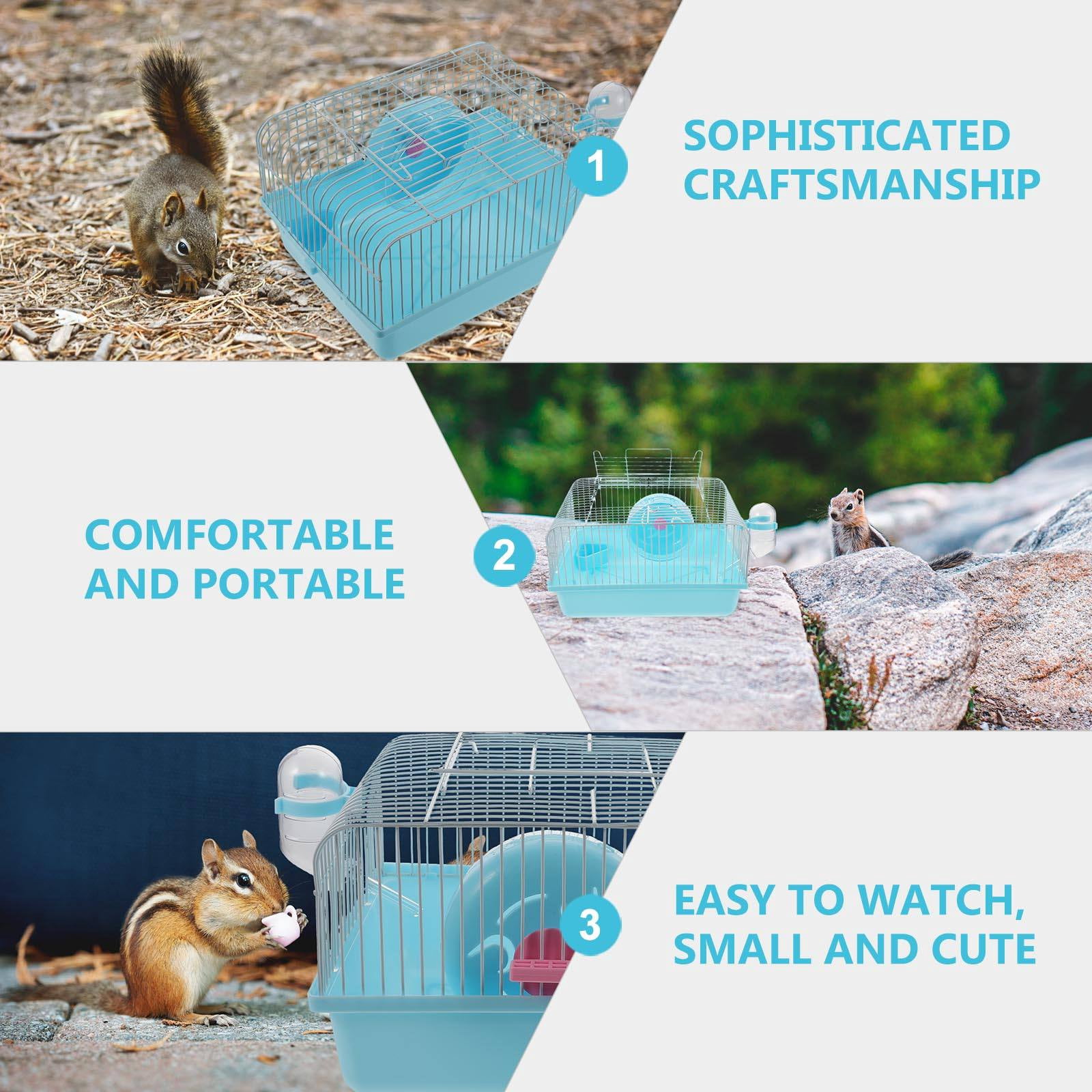 PBPBOX 1Set Blue Handheld Pet Cage for Hamsters Gerbils Chinchillas with Travel Handle and Accessories