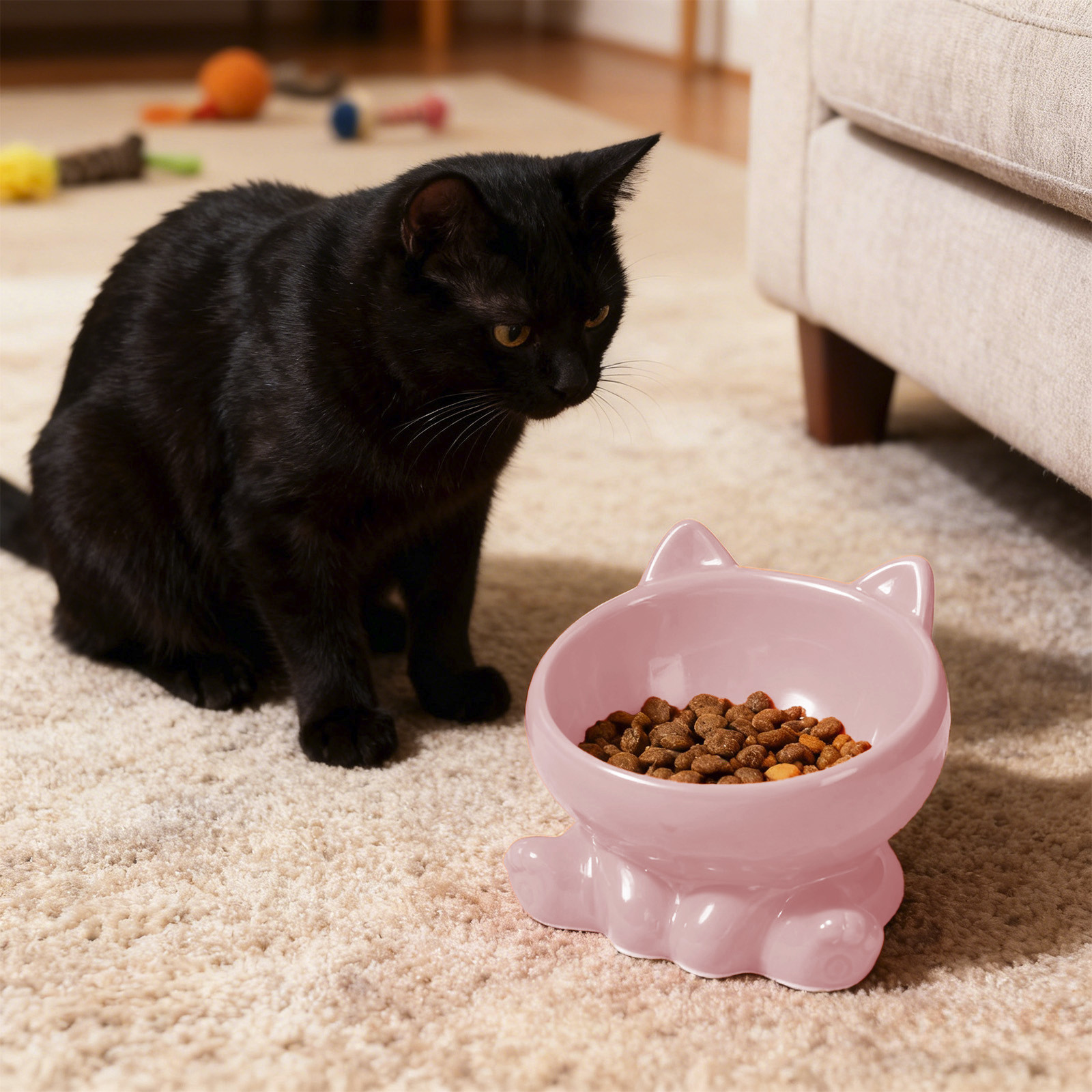 Lunxisen 2 Pcs Elevated Cat Food Bowl, Ceramic Raised and Tilted Water Bowl, Anti Vomiting and Protect Pets' Spines Dishes for Small Dog, Fat Faced Cat, Kitten