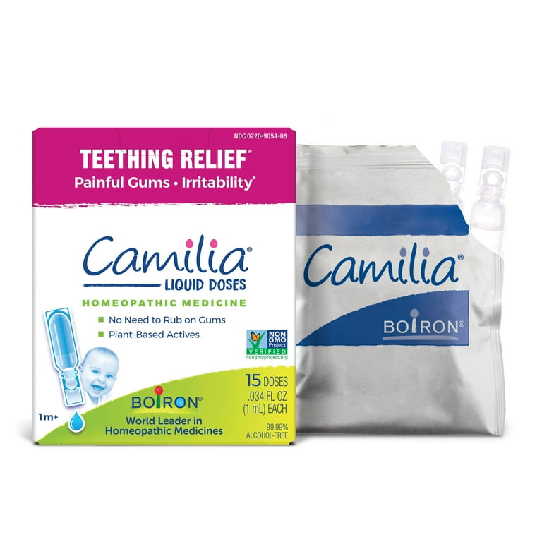 Boiron Camilia Teething Drops for Daytime and Nighttime Relief of Painful or Swollen Gums and Irritability in Babies, 15 Single Liquid Doses