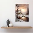 thumbnail image 2 of Winter Cottage Landscape Oil Painting Snow Lake Sunset Snowy Trees Large Wall Art Poster Print Thick Paper 18X24 Inch, 2 of 3